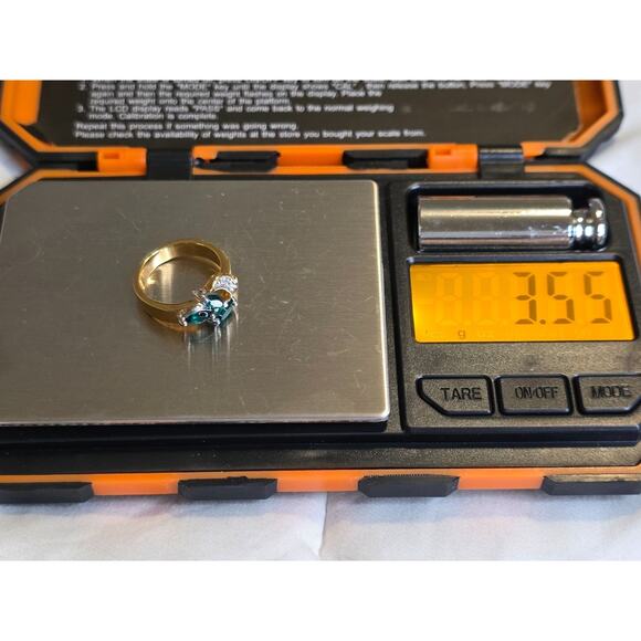 Gold-Plated Ring With Green & Clear Gemstones Size 5 - Picture 5 of 11